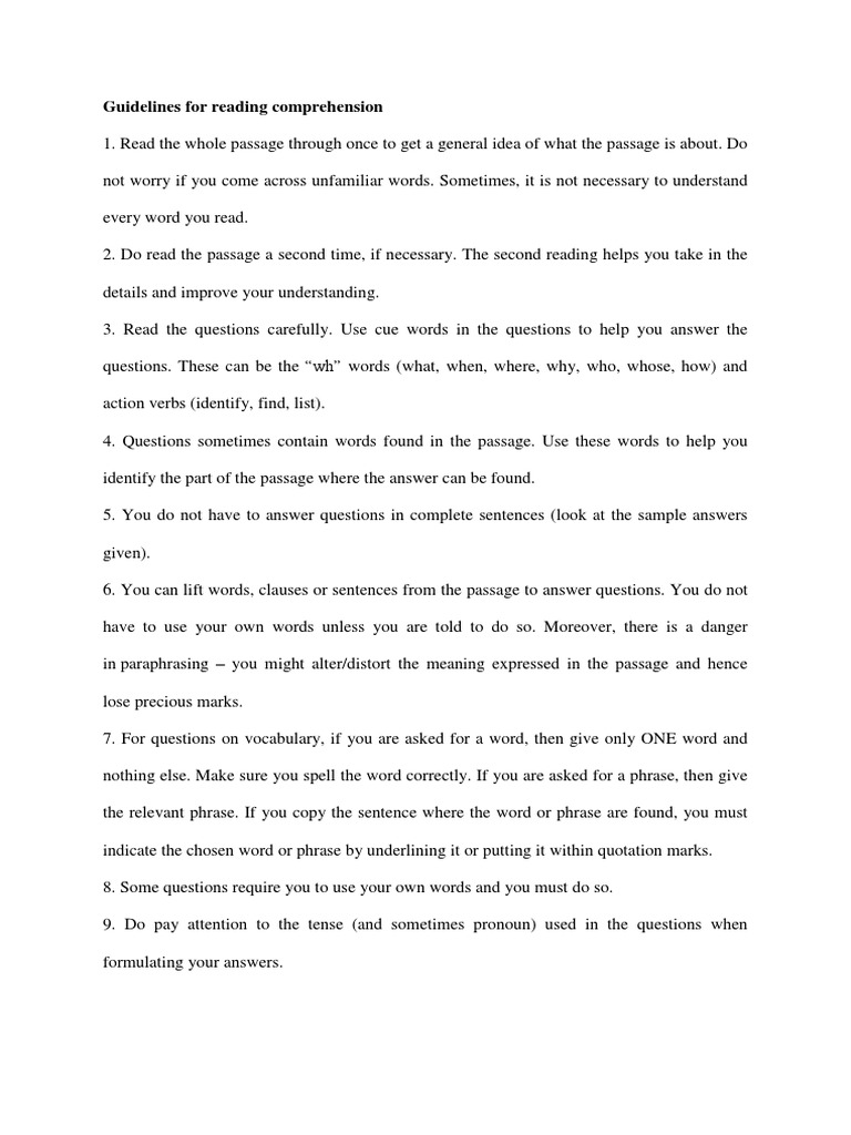 Reading Comprehension Guidelines | PDF