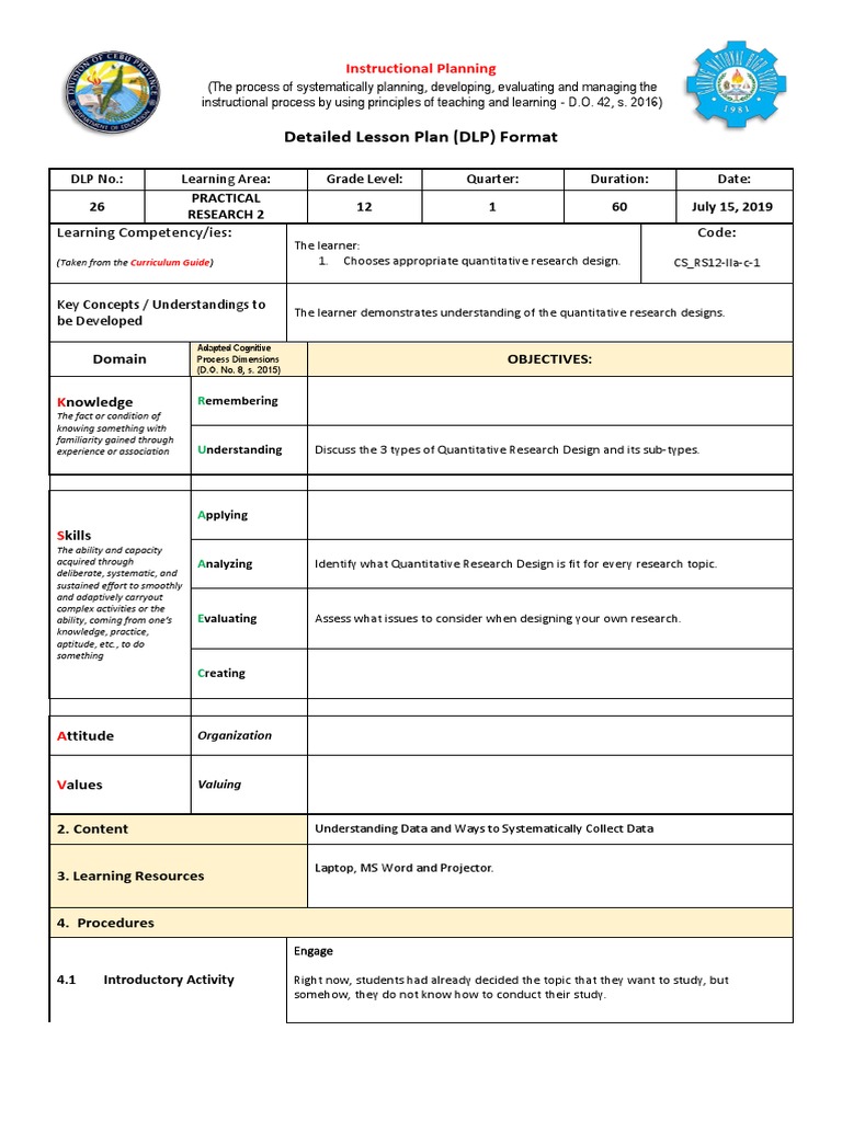 Practical Research 2 DLP 26 | PDF | Research Design | Lesson Plan