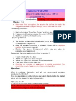 Semester Fall 2009 Principles of Marketing (MGT301) : Assignment No. 1