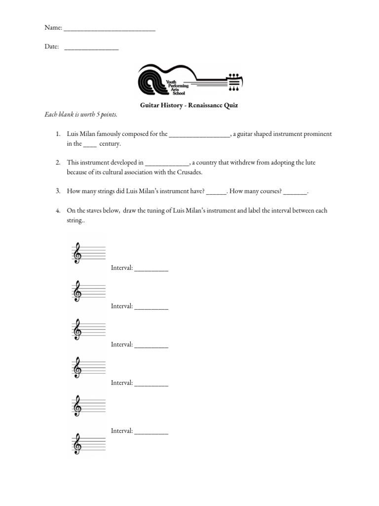 Guitar History Renaissance Quiz 1 PDF