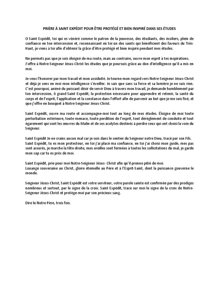 Prière À Saint Expédit Pour Être Protégé Et Bien Inspiré Dans Ses ...