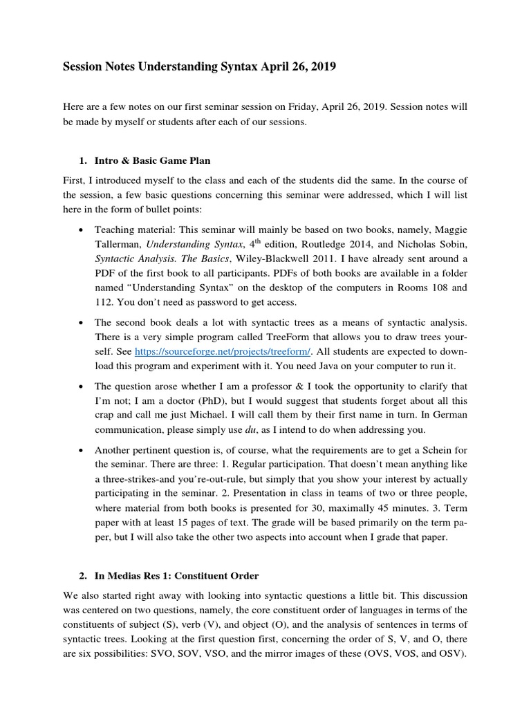 Session Notes 19-04-26 PDF | PDF | Phrase | Predicate (Grammar)