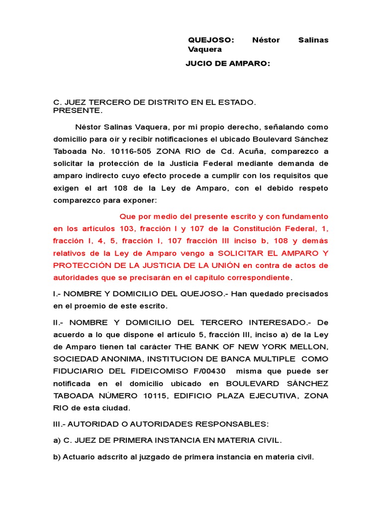 Amparo Indirecto por Emplazamiento Ilegal | PDF | Caso de ley ...