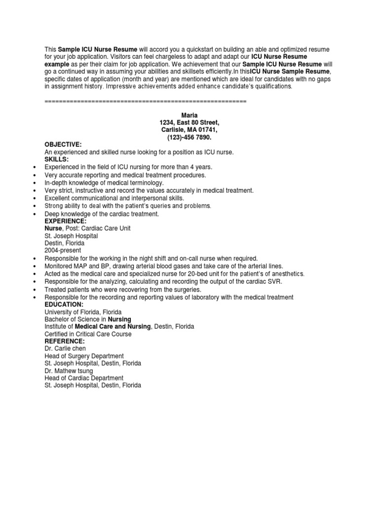 Sample ICU Nurse Resume PDF - 1708592627