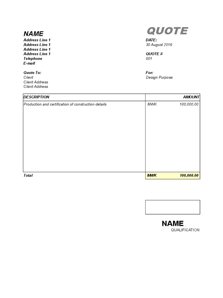 Construction Quotation Template | PDF