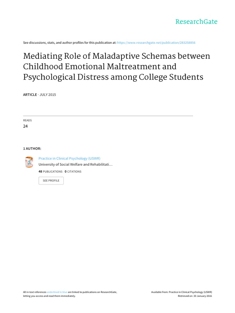 Maladaptive Schemas and Psychological Distress | PDF | Child Abuse | Shame