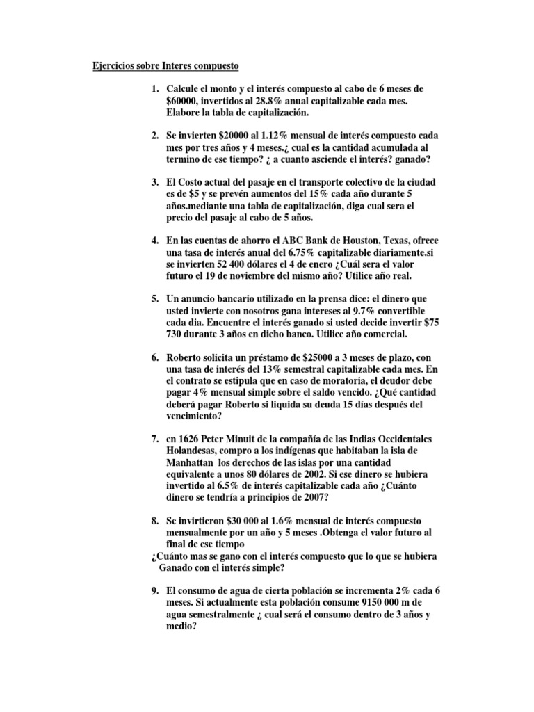 Ejercicios de Interés Compuesto y Aumento | PDF | Interés | Tasas de ...