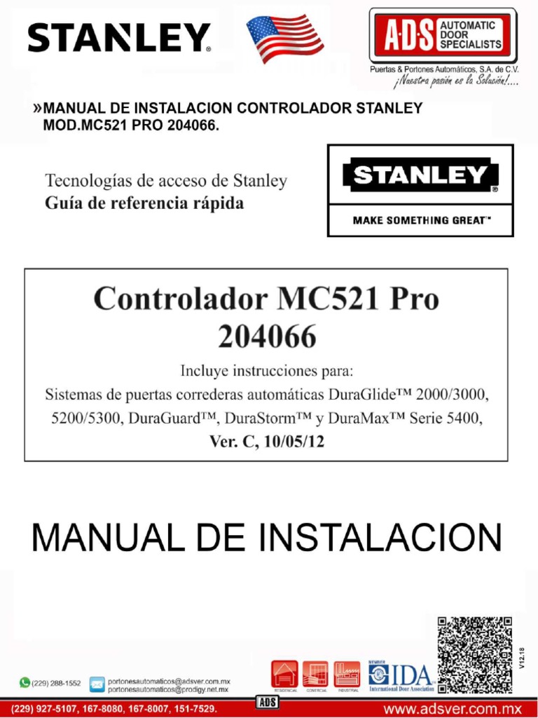 Manual de Instalacion Controlador Stanley Mod - mc521 Pro 204066 | PDF