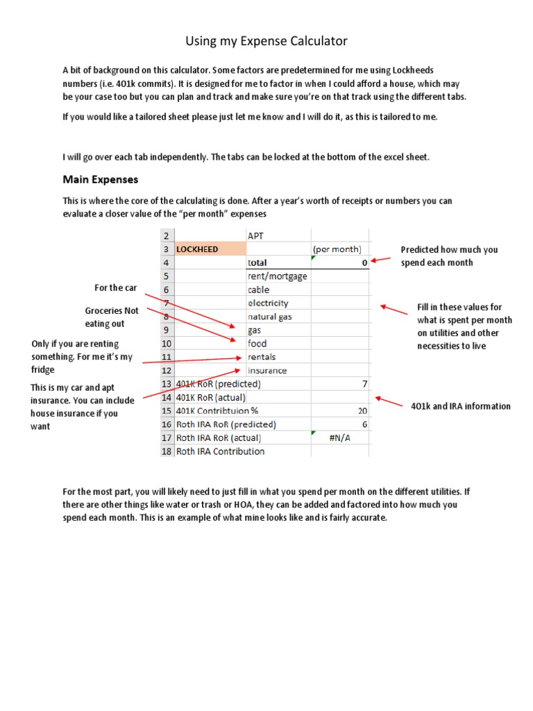 Personal Expense Calculator Guide | PDF | Spreadsheet | Money