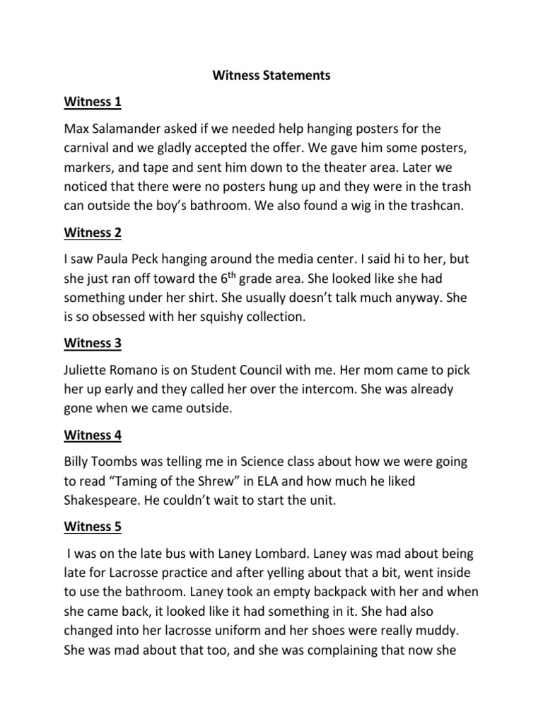 Witness Statements Year 1 | PDF