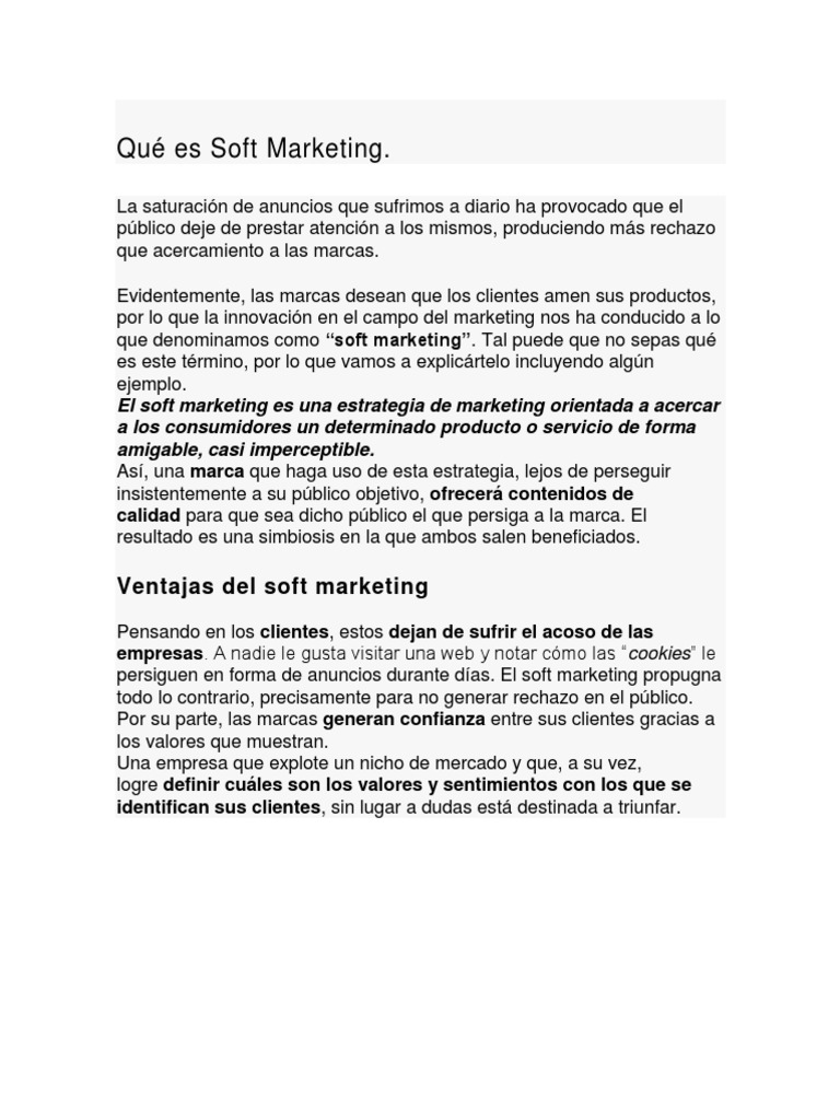 Qué es Soft Marketing y sus Ventajas | PDF | Crecimiento personal y ...