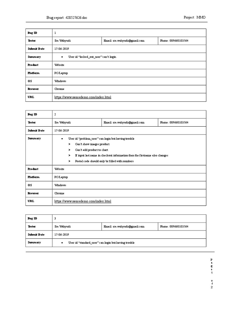 MMO Website Bug Report Summary | PDF | Computing Platforms | Microsoft ...