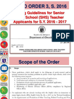 Deped Order 3, S. 2016: Hiring Guidelines For Senior High School (SHS) Teacher Applicants For S.Y. 2016 - 2017