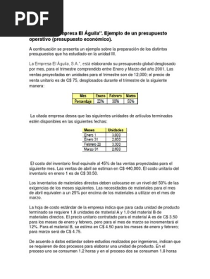 Caso De La Empresa El Aguila Ejemplo De Un Presupuesto