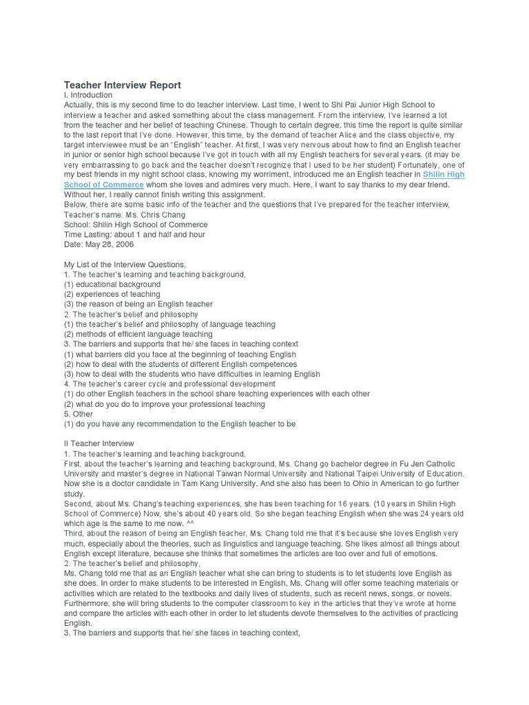 Teacher Interview Report | PDF | Teaching Method | Teachers