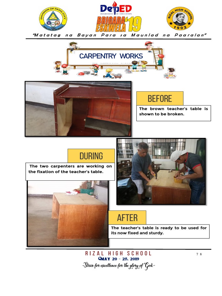 Carpentry Works During Brigada Eskwela | PDF | Carpentry | Conservation ...