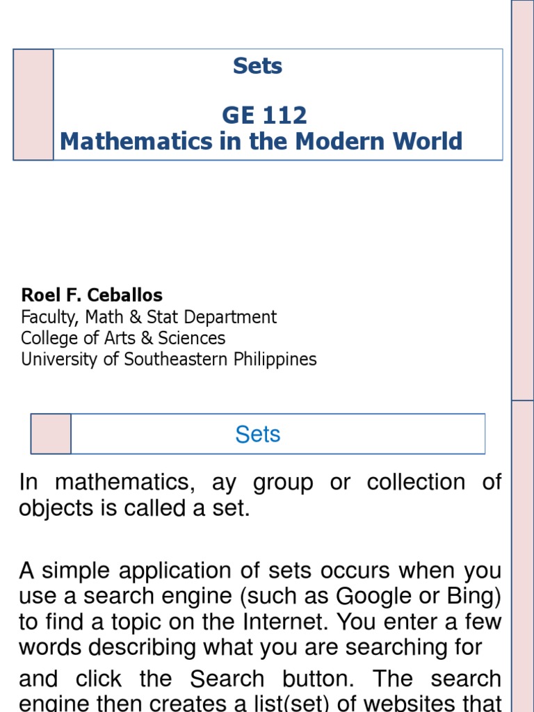 GE 112 4 Sets (Part 1) | PDF | Set (Mathematics) | Numbers