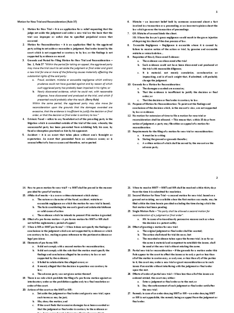 Rule 37 Motion For New Trial and Reconsideration PDF Judgment (Law