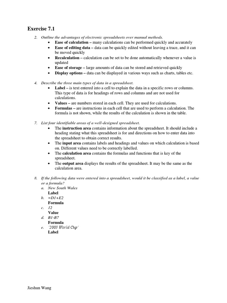 Exercise 7.1: Label Formula Value Formula Label | PDF | Spreadsheet ...