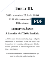 Műhely III. - Sebestyén Ágnes - A Szervita Téri Török Bankház - Nov.23.