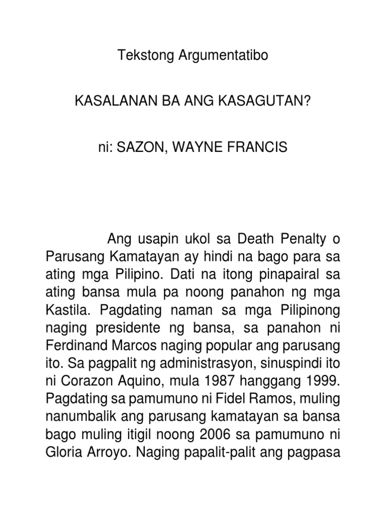 Halimbawa Ng Tekstong Argumentatibong - dehalimba