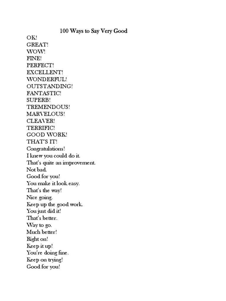 100 Ways to Say Very Good | PDF | Self-Improvement | Wellness