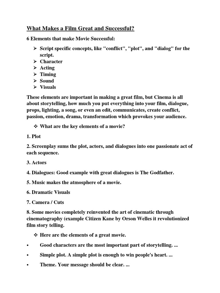 Key Elements of Great Films | PDF | Language Arts & Discipline | Home ...