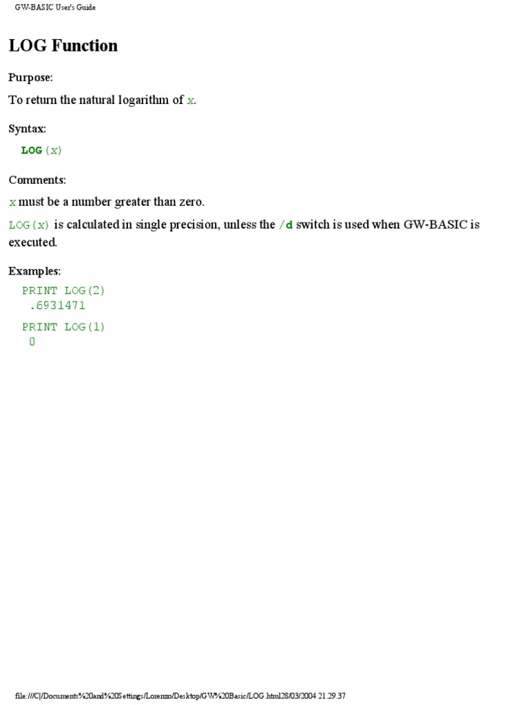 LOG Function in GW-BASIC | PDF | Computers