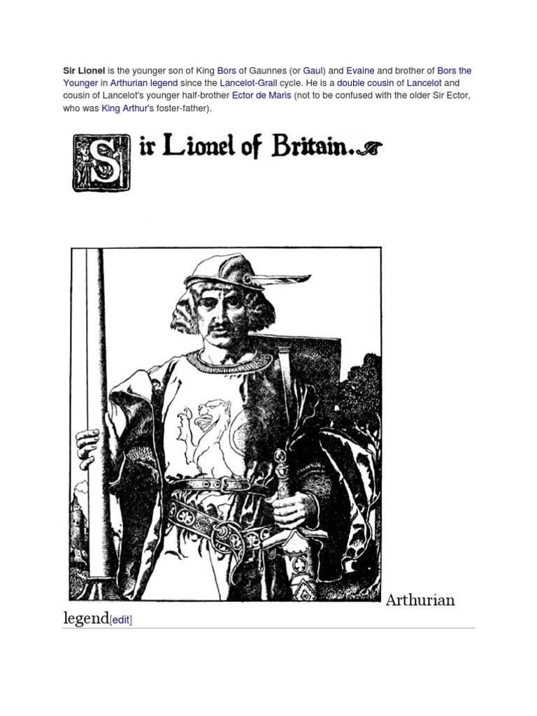 Arthurian Legend: Sir Lionel Is The Younger Son of King | PDF | Breton ...