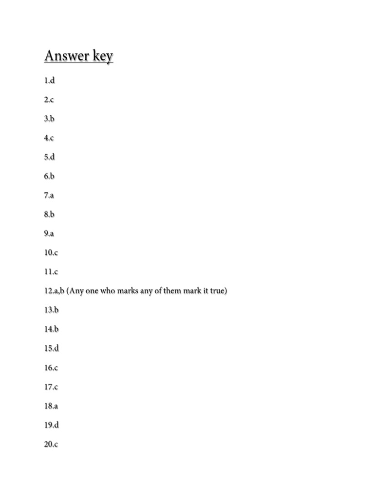Answer Key for Quiz Questions 1-100 | PDF | Teaching Methods & Materials