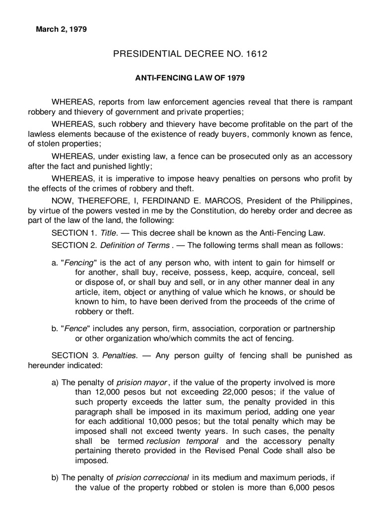 AntiFencing Law PDF Theft Robbery