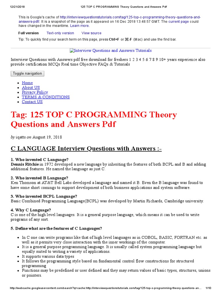 C Interview Questions PDF | PDF | C (Programming Language) | Data Type
