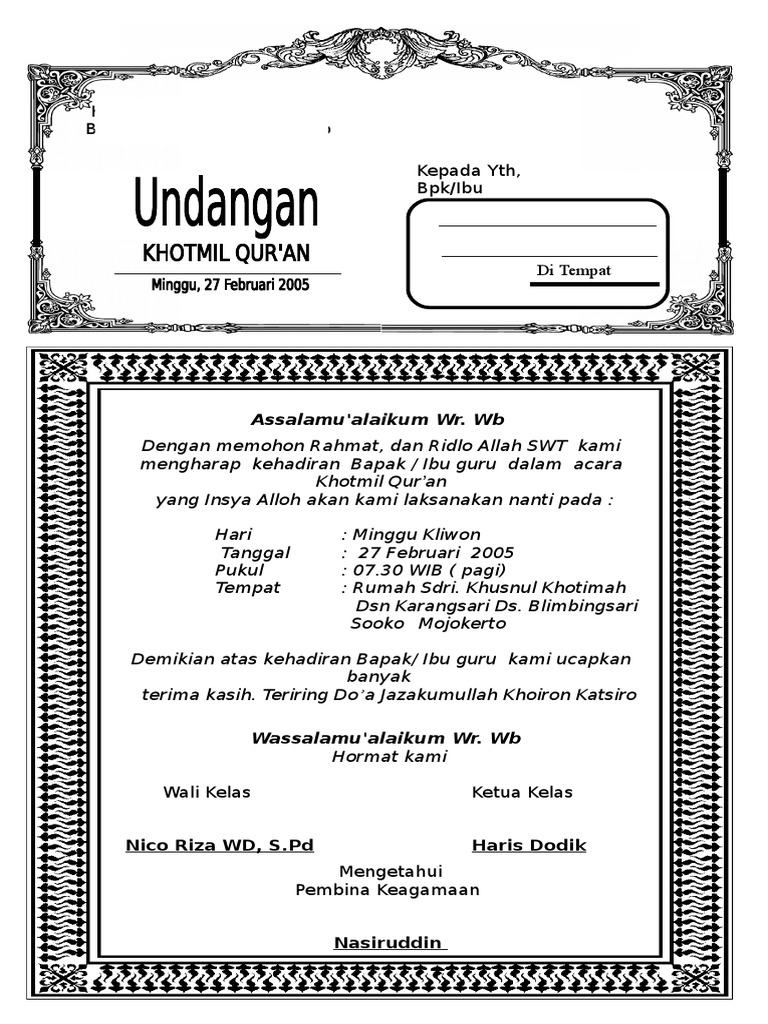 Undangan Khotmil Qur An
