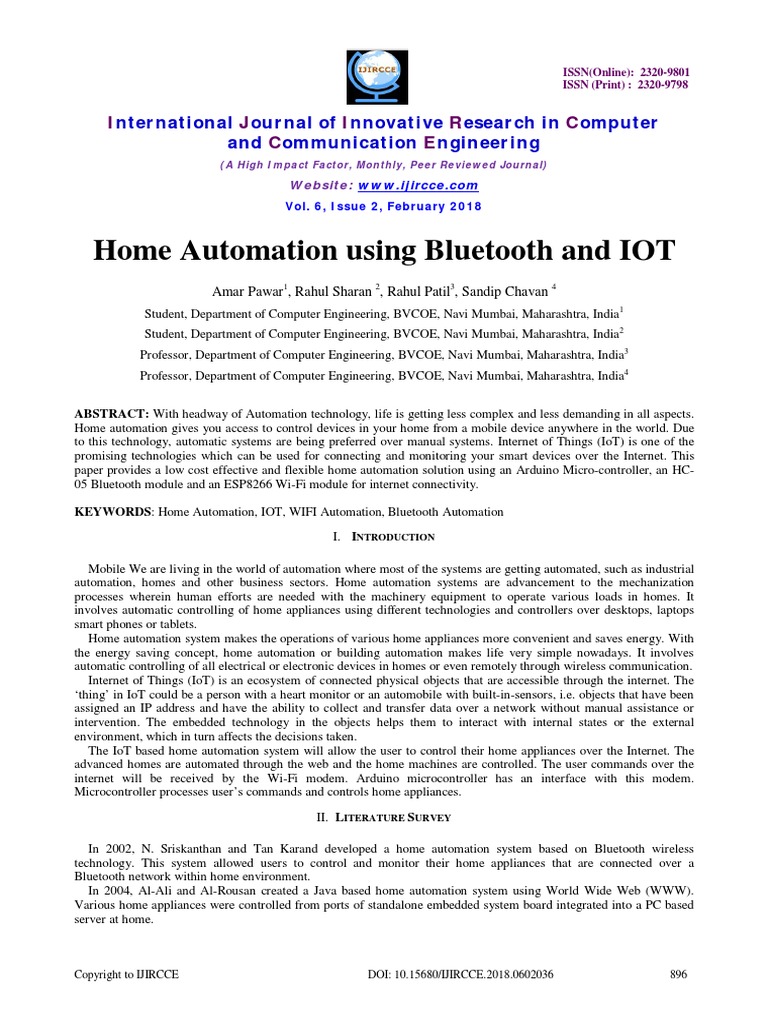Home Automation Research Paper PDF | PDF | Internet Of Things | Bluetooth