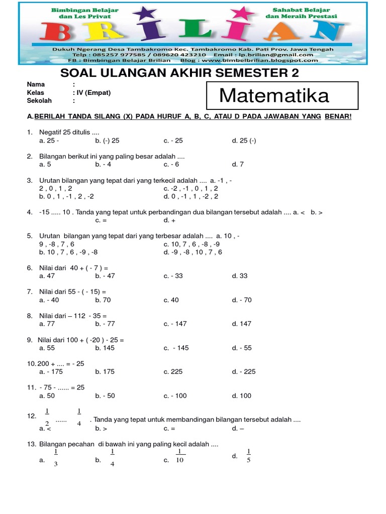 Soal Matematika Kelas 4 Semester 2 | PDF