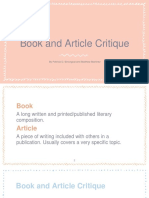 Book and Article Critique: by Patricia D. Binungcal and Matthew Martinez