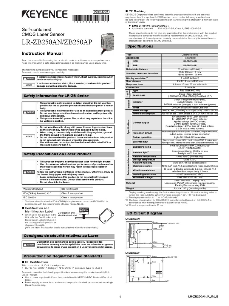Instruction Manual Sensor Laser Keyence PDF PDF Bipolar Junction