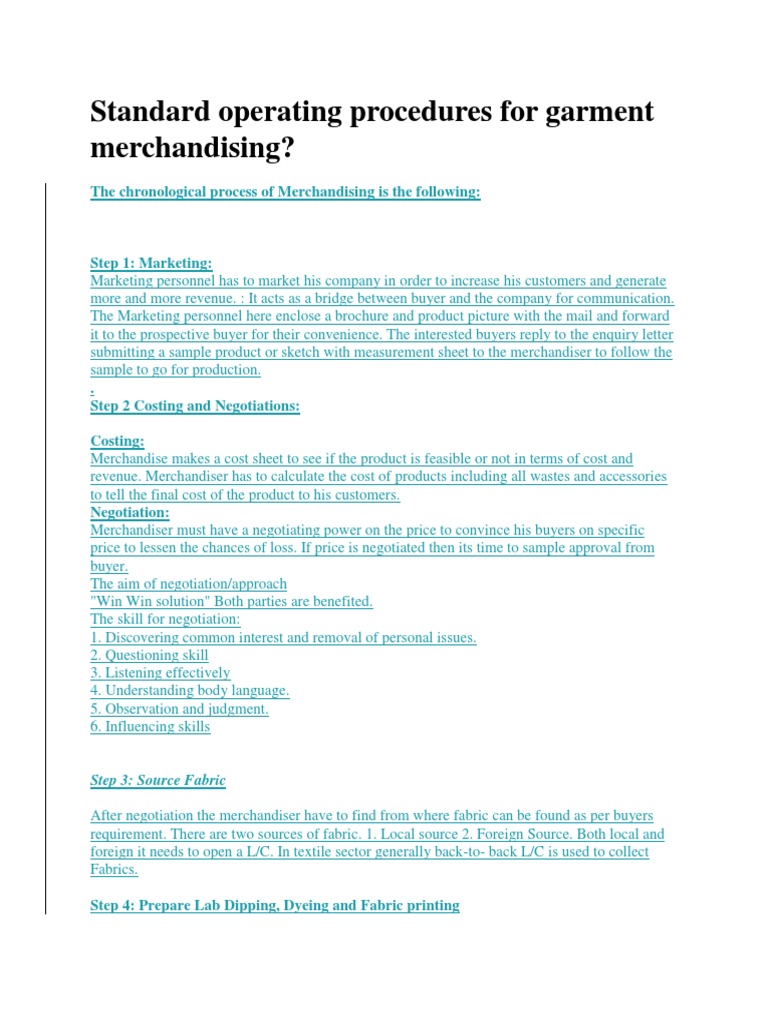 Standard Operating Procedures For Garment Merchandising? The Chronological Process of