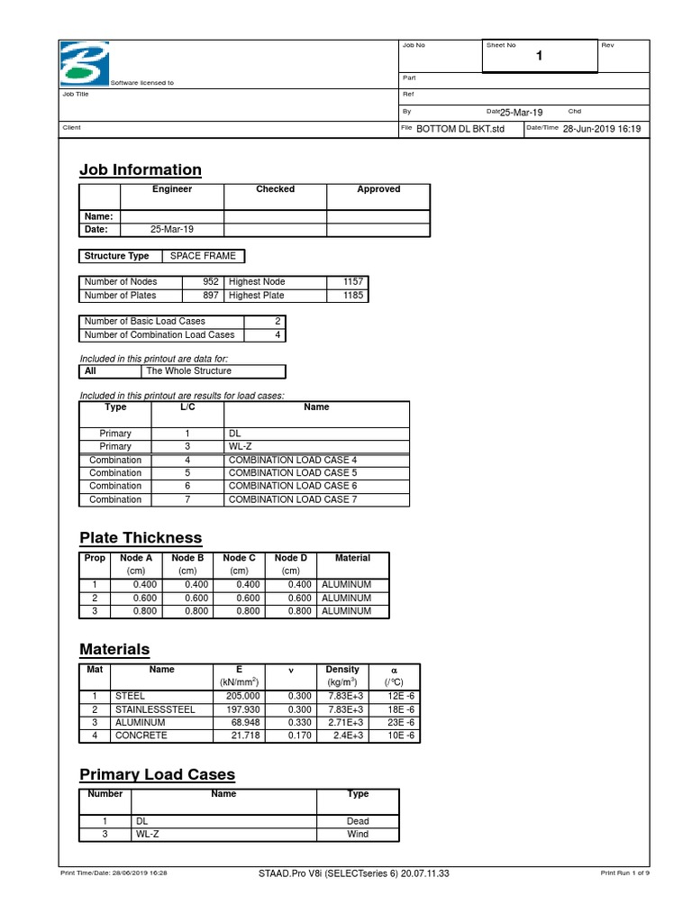 STAAD.Pro Structural Analysis Report | PDF | Computing