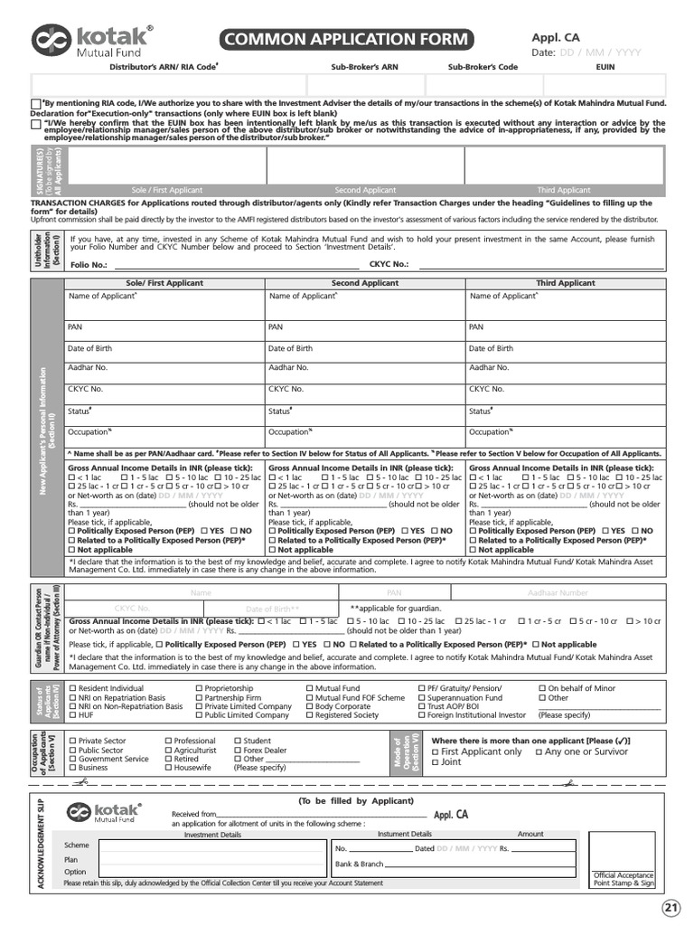CAF - NEW - Kotak Common Application Form | PDF | Dividend | Services ...
