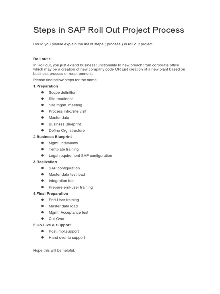 SAP Roll-Out Project Steps Guide | PDF | Business