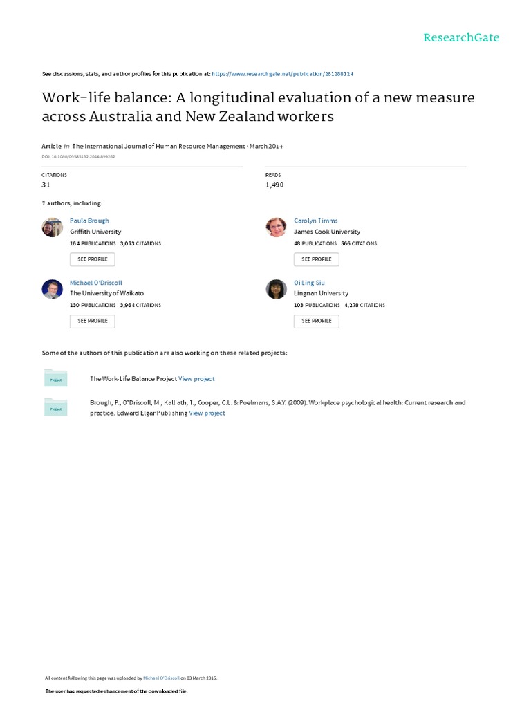 Broughetal2014 Work-Lifebalance IJHRM PDF | PDF | Work–Life Balance ...