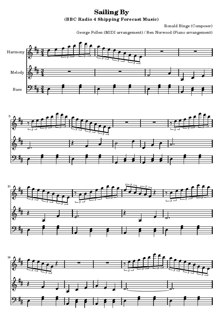 Sailing By score for solo piano + additional harmony