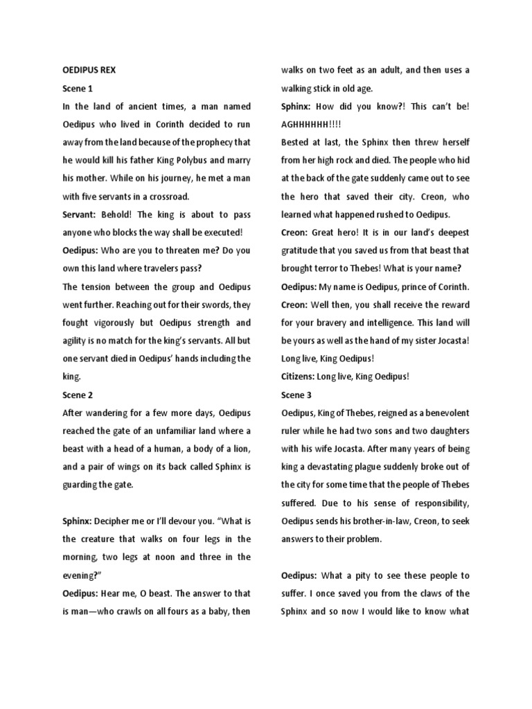OEDIPUS REX SCRIPT Updated PDF Oedipus Boeotian Mythology