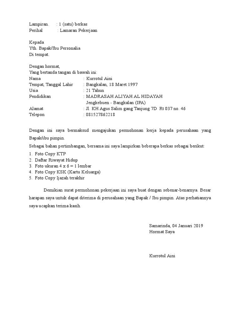 Surat Lamaran Riyan Pdf