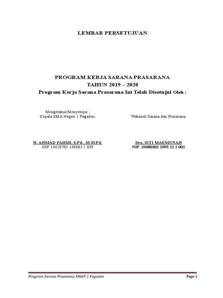Contoh Program Kerja Wakil Kepala Sekolah Bidang Sarana Dan Prasarana