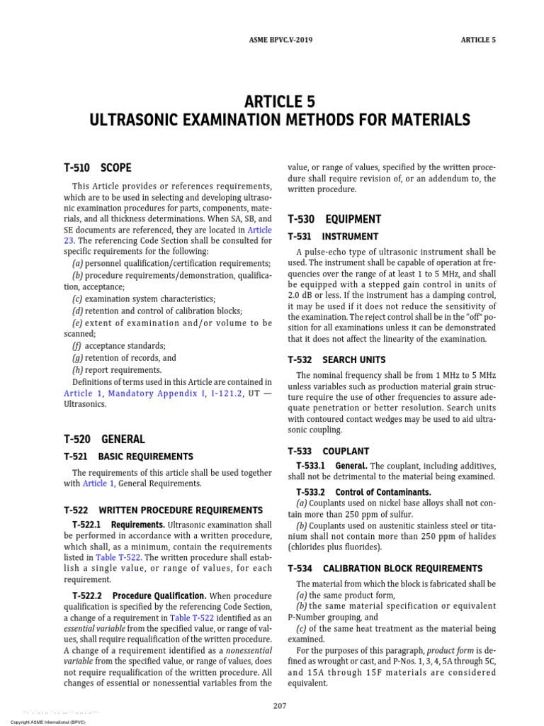 ASME Sec V 2019 Article 5 PDF Calibration Ultrasound