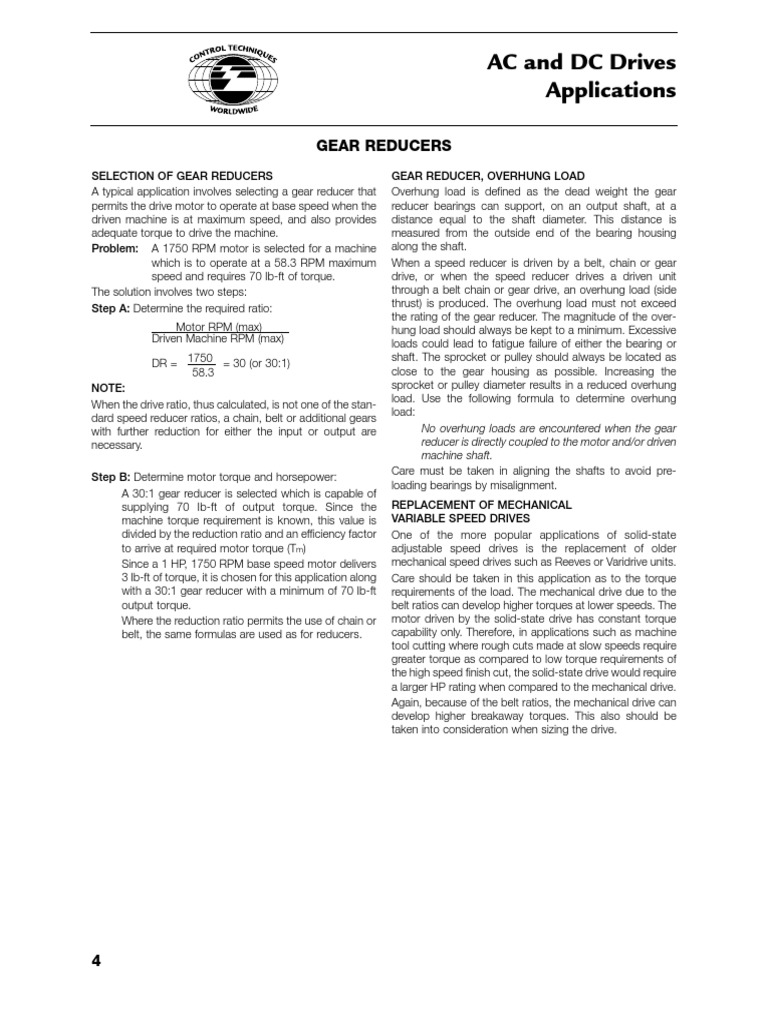 AC and DC Drives Applications: Gear Reducers | PDF | Electric Motor ...