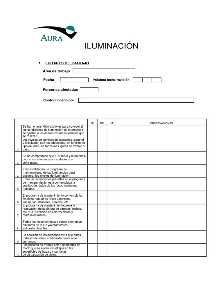 Checklist de Inspección de Iluminación | PDF | Tecnología