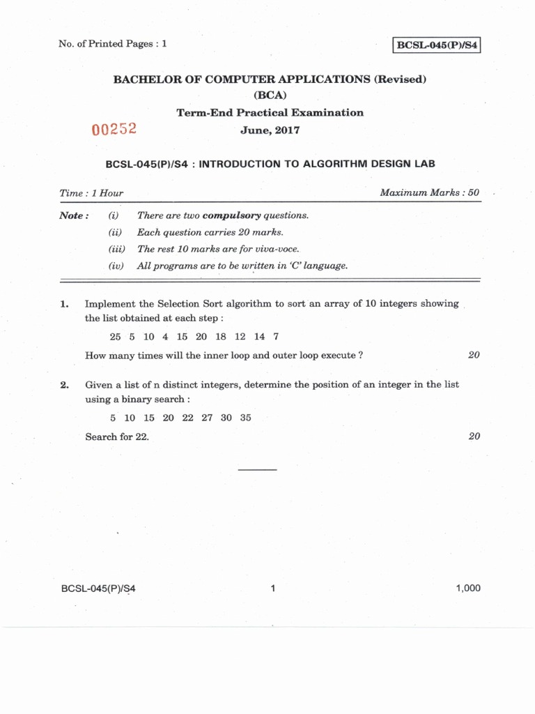 BCA Algorithm Design Exam | PDF | Computers | Technology & Engineering